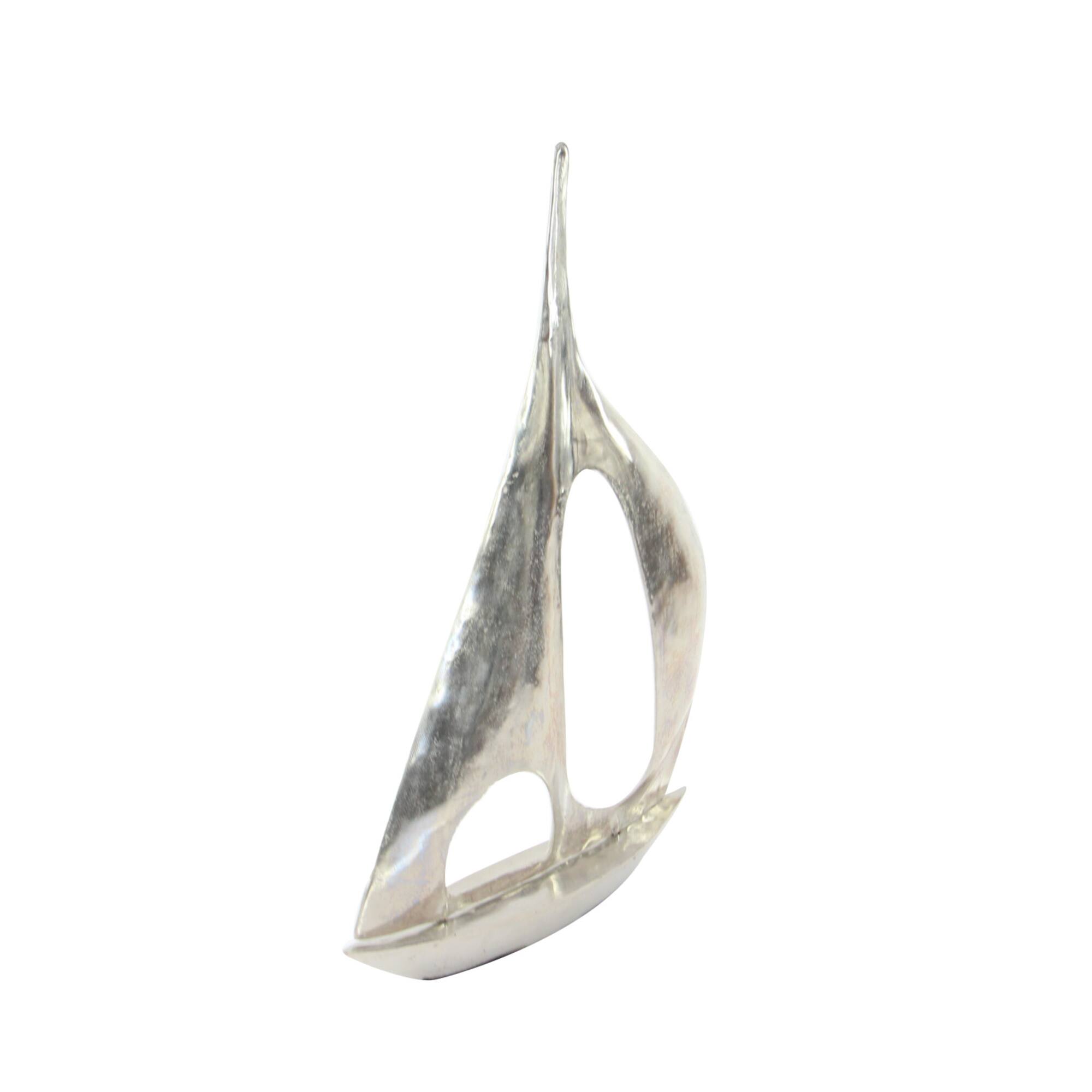 37" Silver Aluminum Sailboat Sculpture